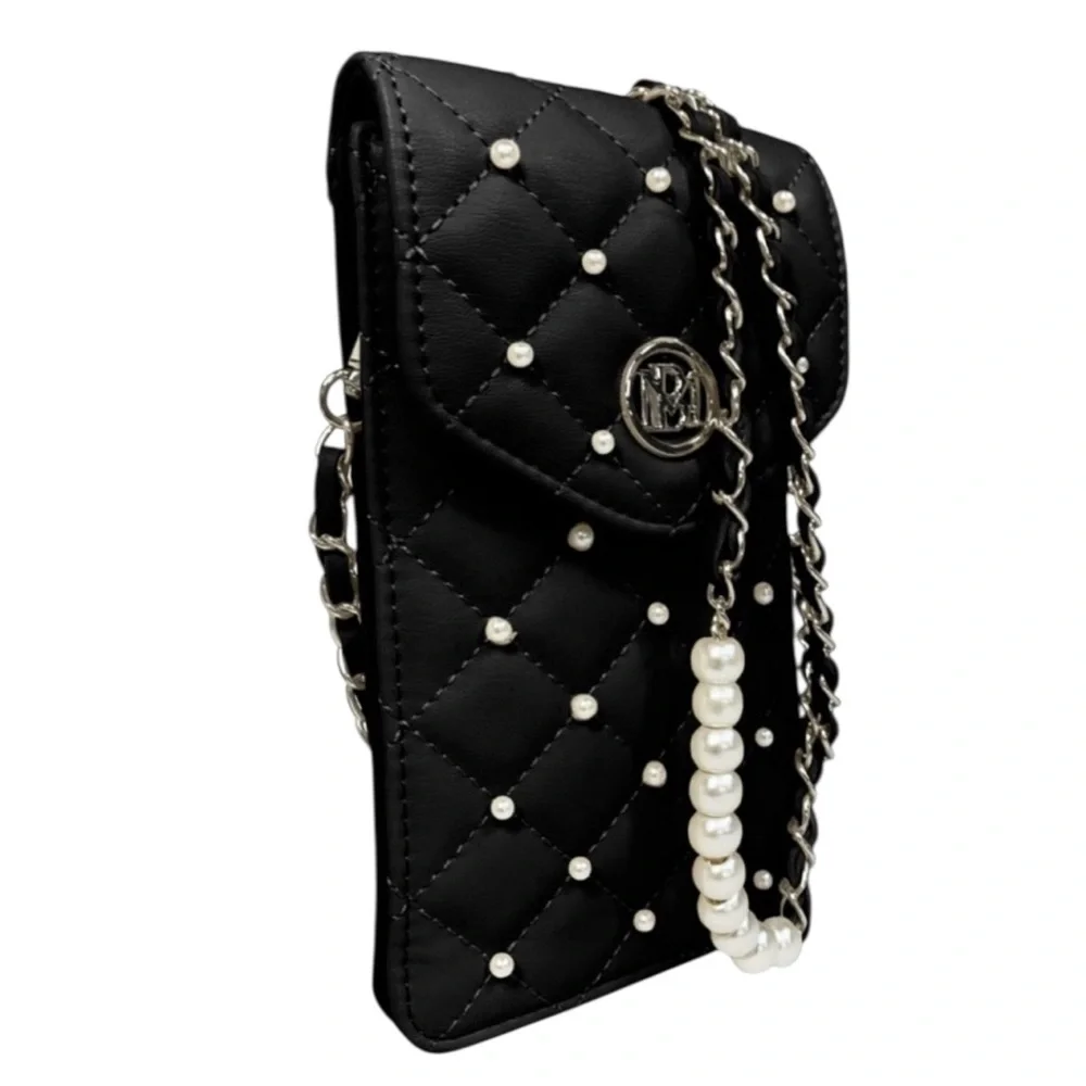 Badgley Mischka Phone Case Crossbody Bag With Diamond Quilting And Pearls